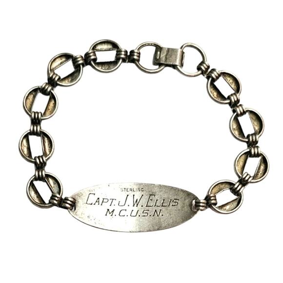 Sterling Silver WWII Sweetheart Bracelet, US Navy Captain, 1940s - Picture 1 of 4